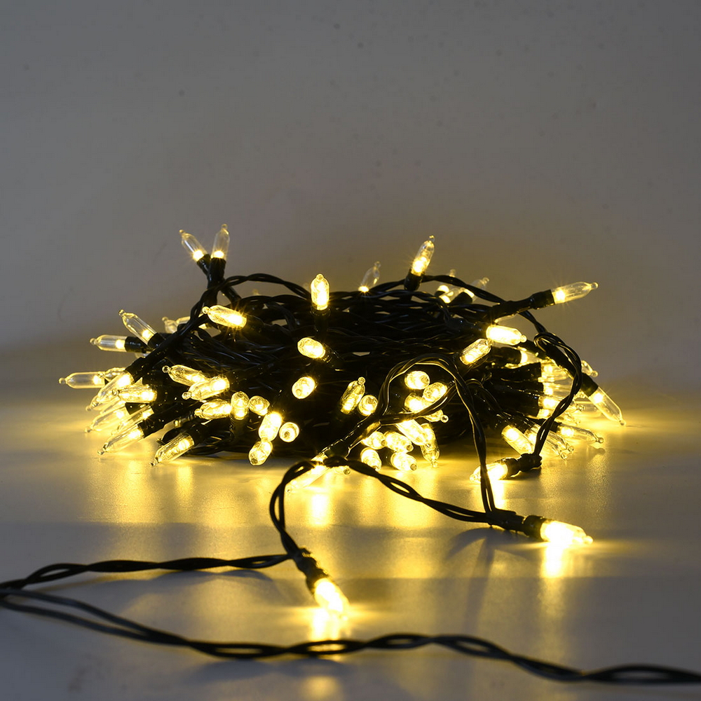 Catena di luci Vintage 10 metri da 100 Led Bianco Caldo con cavo verde a batteria Wisdom - Foto 1