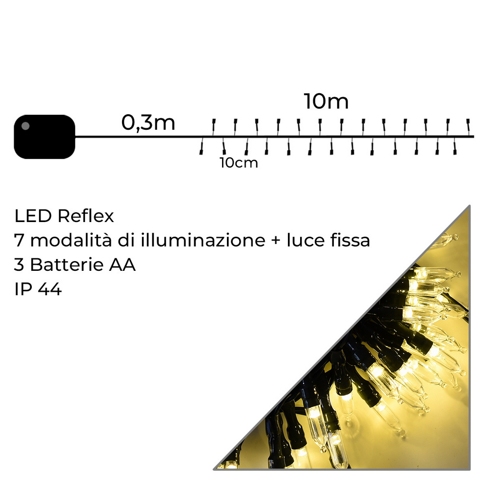Catena di luci Vintage 10 metri da 100 Led Bianco Caldo con cavo verde a batteria Wisdom - Foto 2