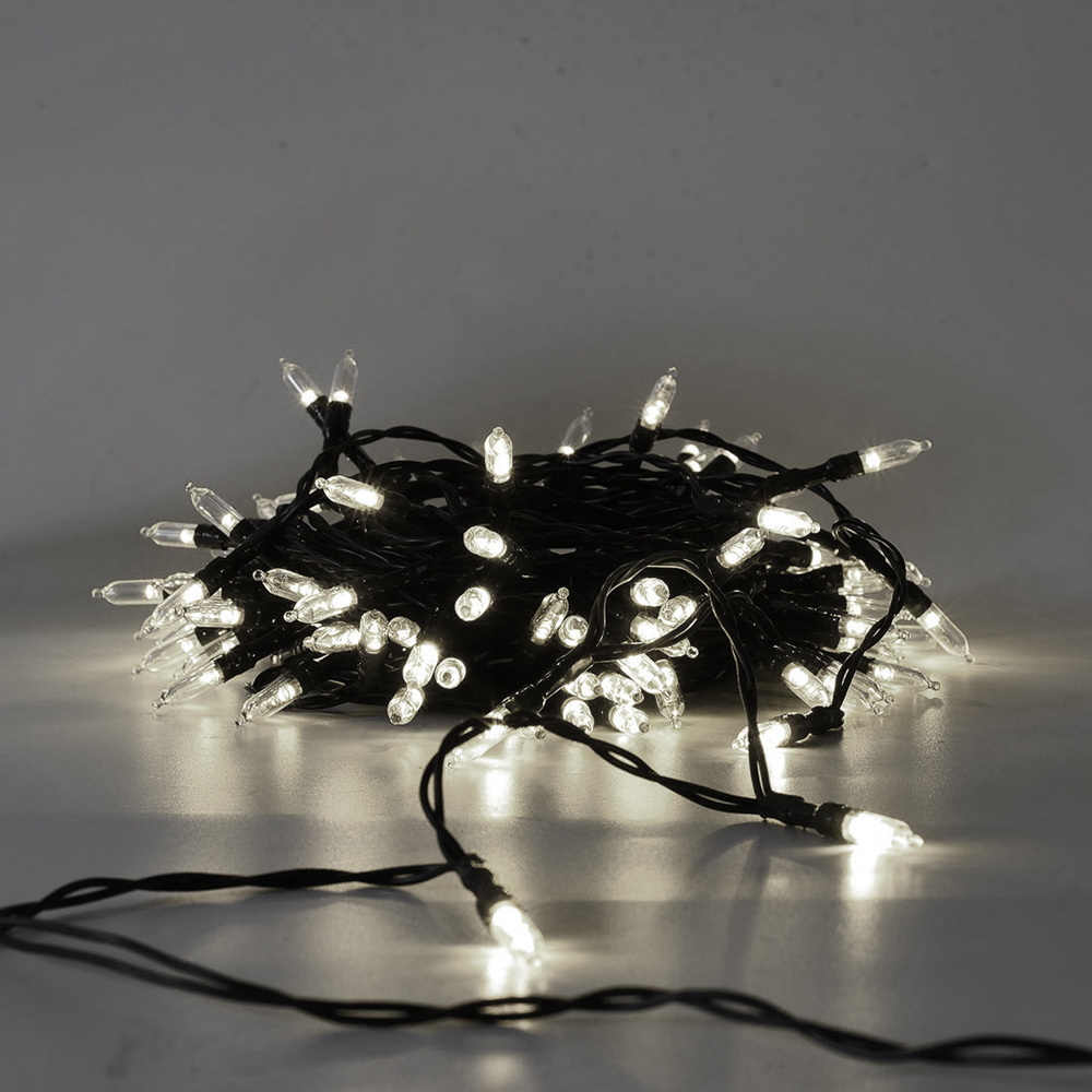 Catena di luci Vintage 10 metri da 100 Led Bianco Freddo con cavo verde a batteria Wisdom - Foto 1
