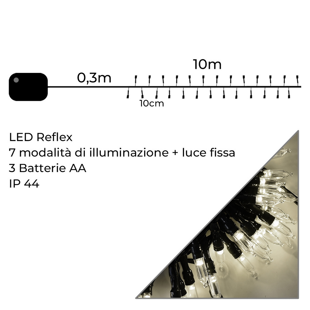 Catena di luci Vintage 10 metri da 100 Led Bianco Freddo con cavo verde a batteria Wisdom - Foto 2