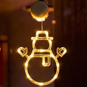 Foto principale Decorazione per finestre Pupazzo di neve natalizio luminoso Led a ciondolo con ventosa Bianco caldo a batteria Wisdom