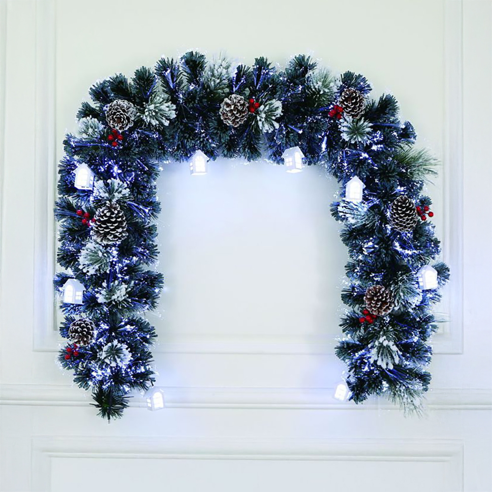 Ghirlanda natalizia decorata Led Festone innevato 200 cm 120 rami di colore verde e bianco Wisdom - Foto 1
