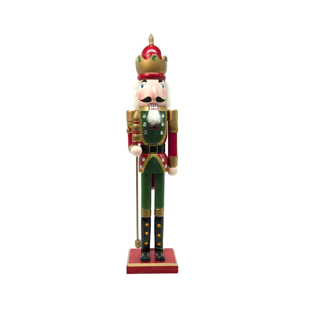 Schiaccianoci di Natale 60cm in legno Soldato con corona e scettro di colore rosso e verde Wisdom - Foto 1