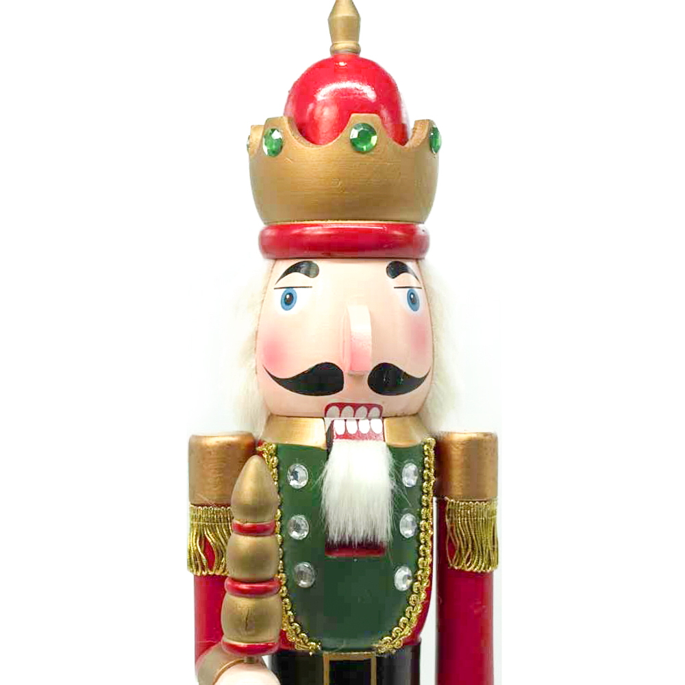 Schiaccianoci di Natale 60cm in legno Soldato con corona e scettro di colore rosso e verde Wisdom - Foto 3