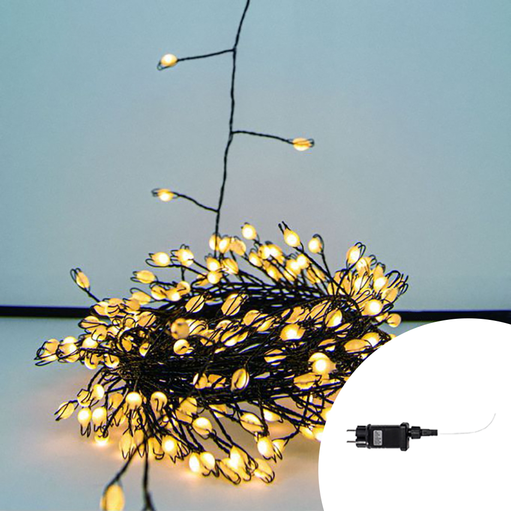 Foto principale Stringa 9 metri da 300 Led Mini Millepiedi Bianco Caldo con cavo nero e autospegnimento Wisdom