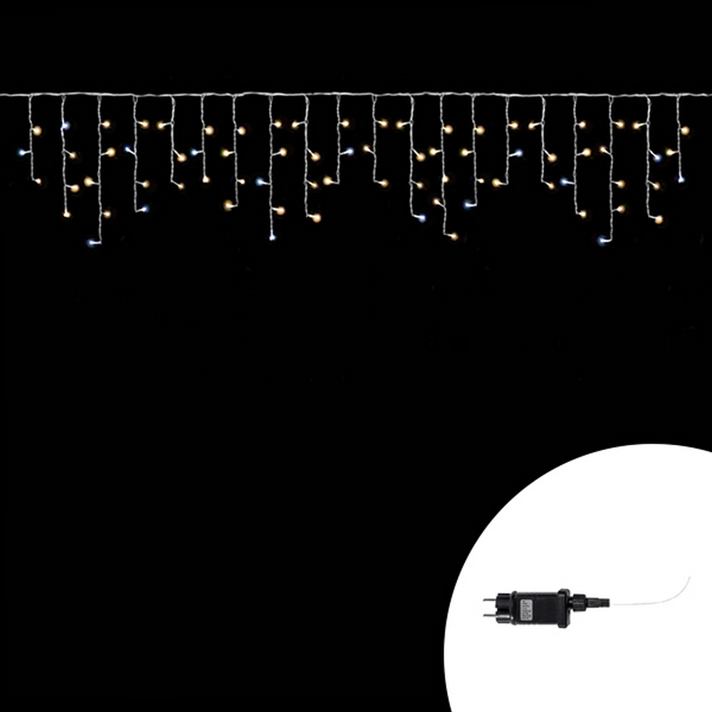 Foto principale Tenda luminosa 10 metri 380 Led Bianco Caldo fisso e Bianco Freddo intermittente stalattiti prolungabile altezza 50cm da esterno Wisdom