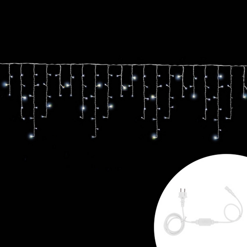 Foto principale Tenda luminosa 3 metri 120 MaxiLed Reflex Professionale Bianco Freddo fisso e intermittente stalattiti prolungabile altezza 100cm da esterno Wisdom