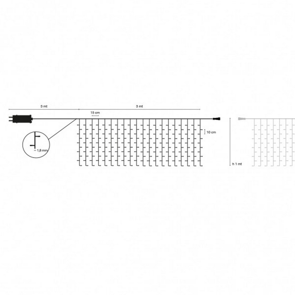 Tenda luminosa 3 metri 200 Led Bianco Freddo fisso e intermittente prolungabile altezza 100cm da esterno Wisdom - Foto 2