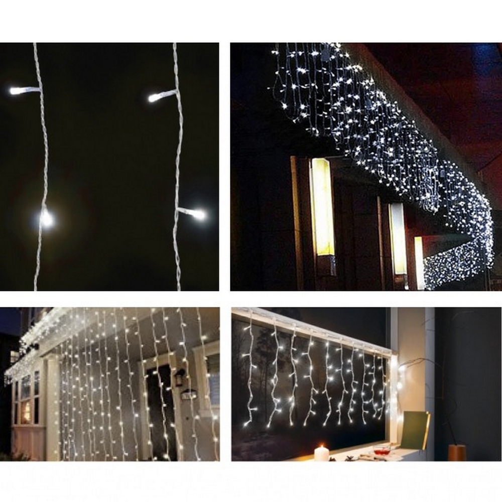Tenda luminosa 3 metri 200 Led Bianco Freddo fisso e intermittente prolungabile altezza 100cm da esterno Wisdom - Foto 3