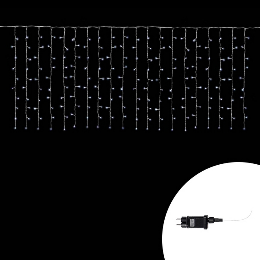 Foto principale Tenda luminosa 3 metri 200 Led Bianco Freddo fisso e intermittente prolungabile altezza 100cm da esterno Wisdom