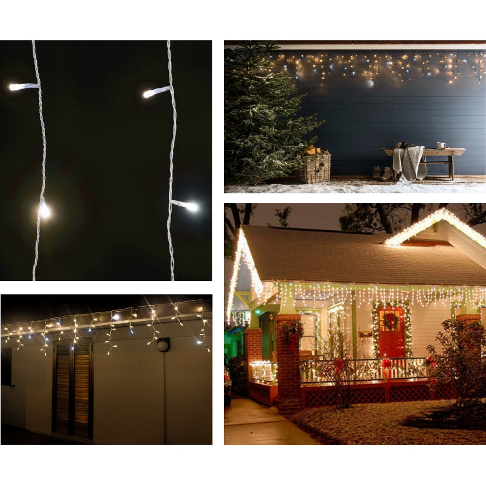 Tenda luminosa 6 metri 256 Led Bianco Caldo fisso e Bianco Freddo intermittente stalattiti prolungabile altezza 100cm da esterno Wisdom - Foto 3