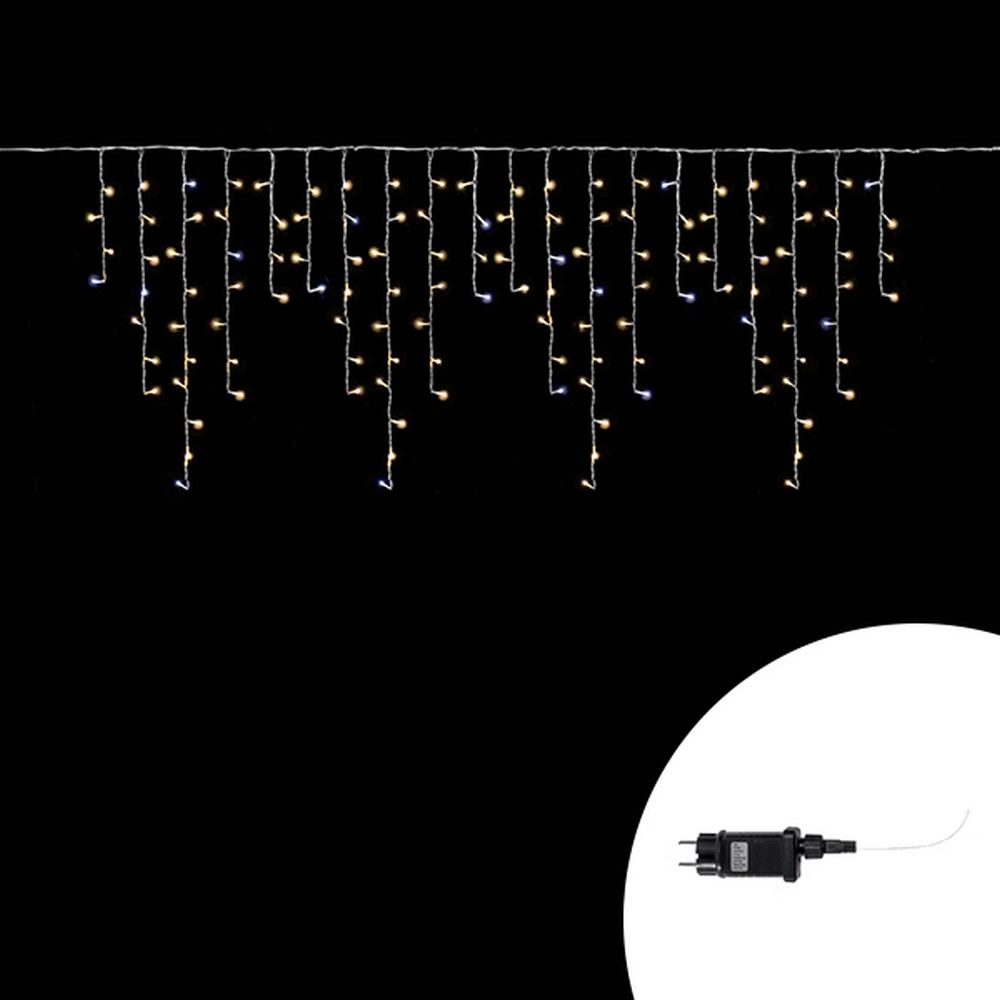 Foto principale Tenda luminosa 6 metri 256 Led Bianco Caldo fisso e Bianco Freddo intermittente stalattiti prolungabile altezza 100cm da esterno Wisdom