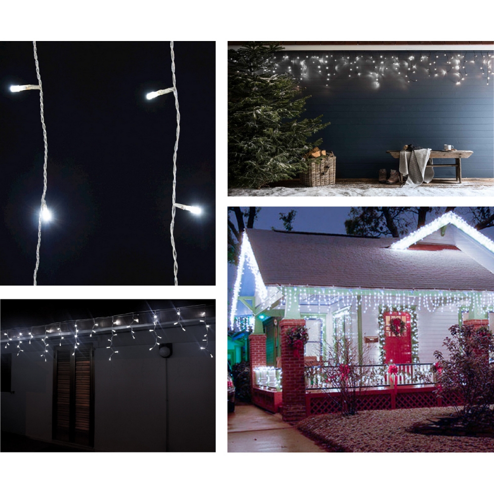 Tenda luminosa 6 metri 256 Led Bianco Freddo fisso e intermittente stalattiti prolungabile altezza 100cm da esterno Wisdom - Foto 3