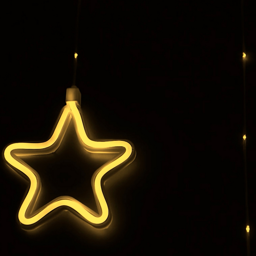 Tenda luminosa con Stelle neon 3 metri Led Bianco Caldo stalattiti altezza 100cm per interno Wisdom - Foto 3