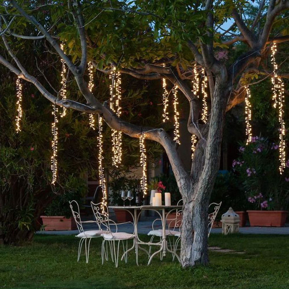 Tenda luminosa decorativa 6 metri 200 Led Bianco Caldo fisso e intermittente stalattiti prolungabile altezza 90cm da esterno Wisdom - Foto 2