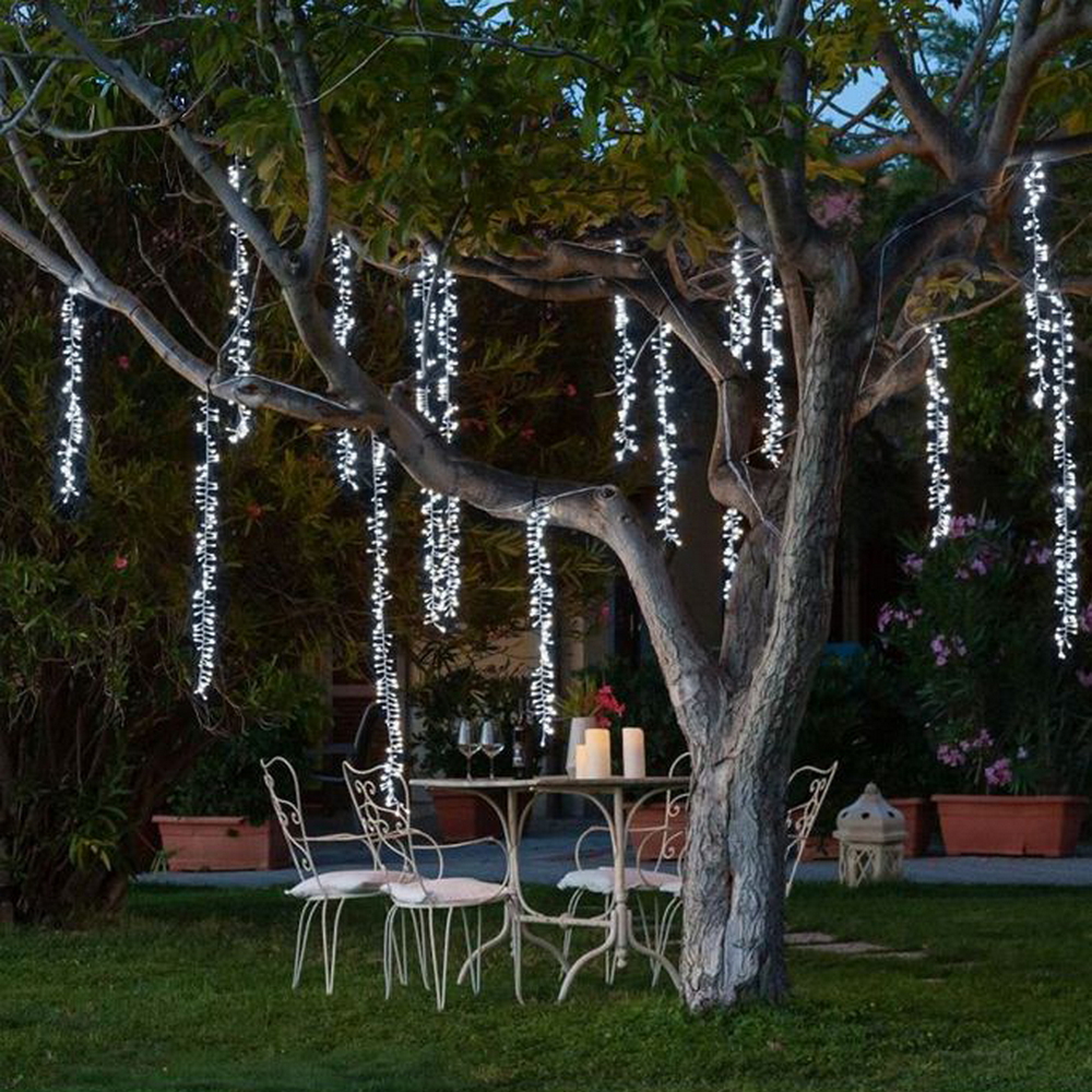 Tenda luminosa decorativa 6 metri 200 Led Bianco Freddo fisso e intermittente stalattiti prolungabile altezza 90cm da esterno Wisdom - Foto 2