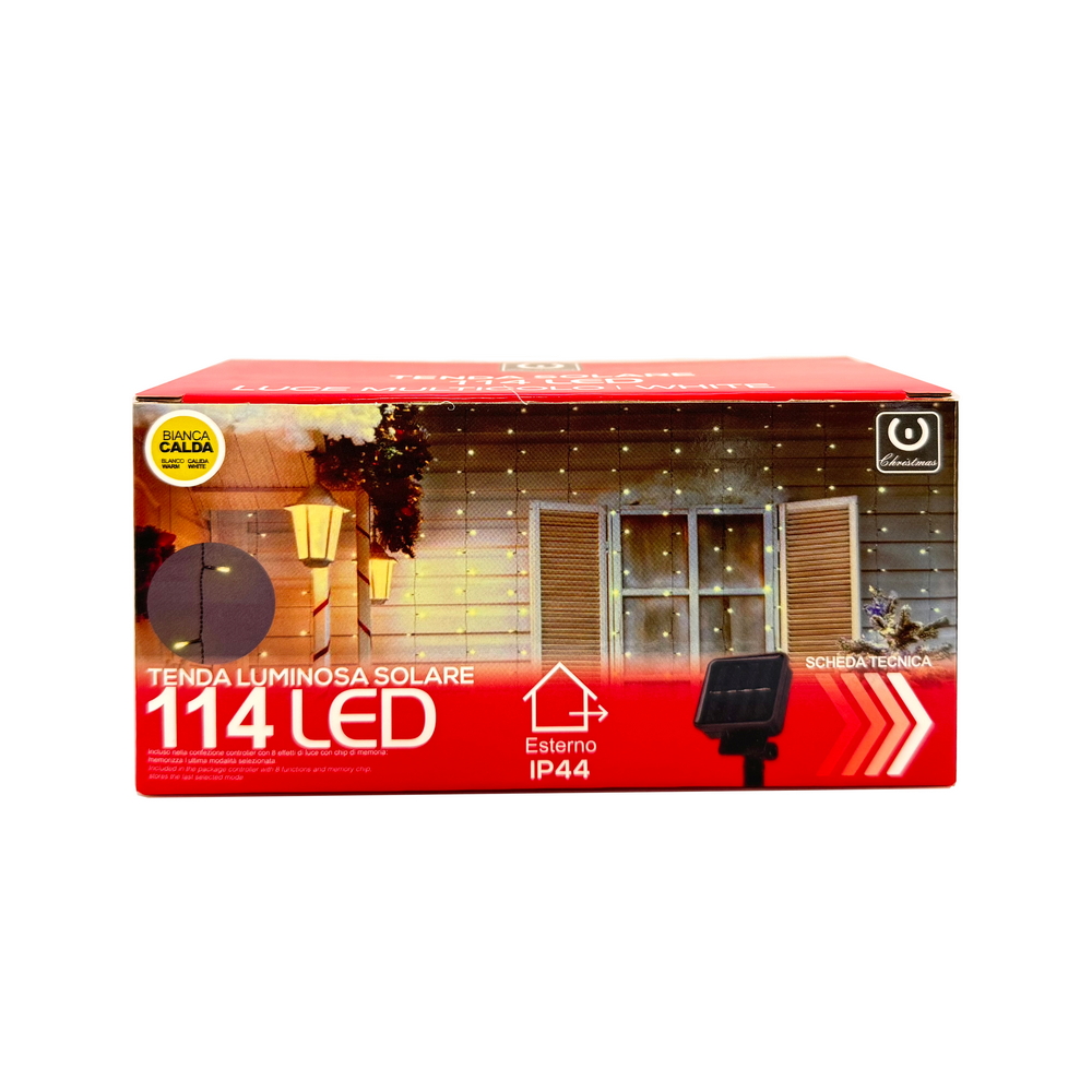 Tenda luminosa decorativa con pannello solare 3 metri 114 Led Bianco Caldo altezza 60cm da esterno Wisdom - Foto 1