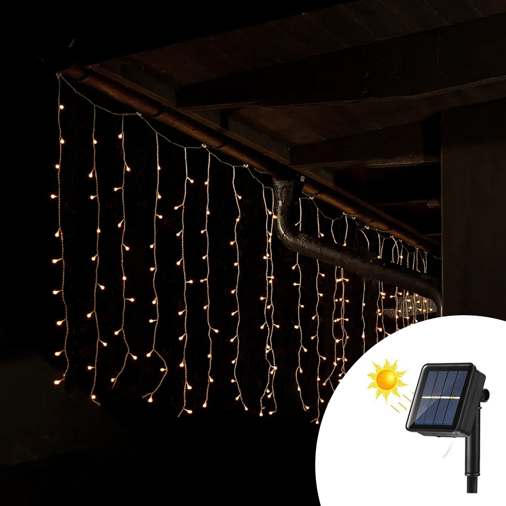 Foto principale Tenda luminosa decorativa con pannello solare 8 metri 300 Led Bianco Caldo altezza 50cm da esterno Wisdom