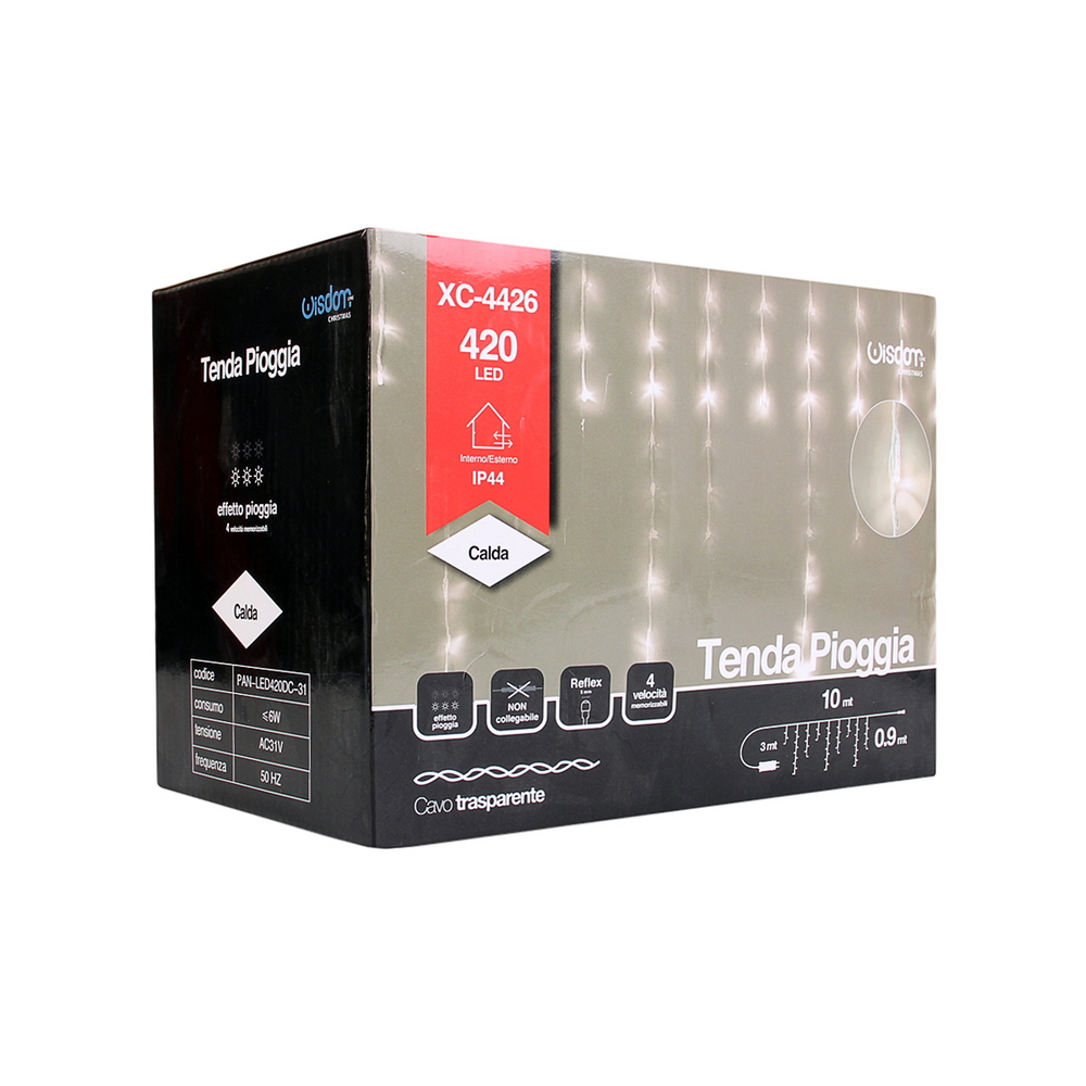Tenda luminosa effetto pioggia 10 metri da 420 Led Bianco Caldo stalattiti altezza 90cm da esterno Wisdom - Foto 5
