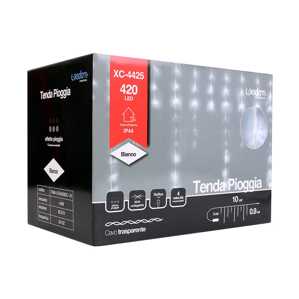 Tenda luminosa effetto pioggia 10 metri da 420 Led Bianco Freddo stalattiti altezza 90cm da esterno Wisdom - Foto 5
