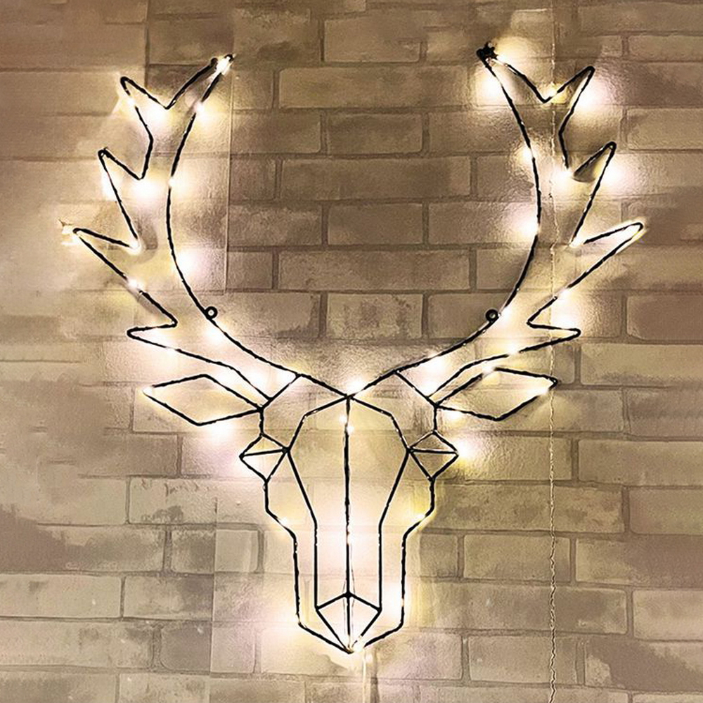 Testa di Renna luminosa da parete 50 Led luce decorativa 58cm Bianco Caldo a batteria Wisdom - Foto 1