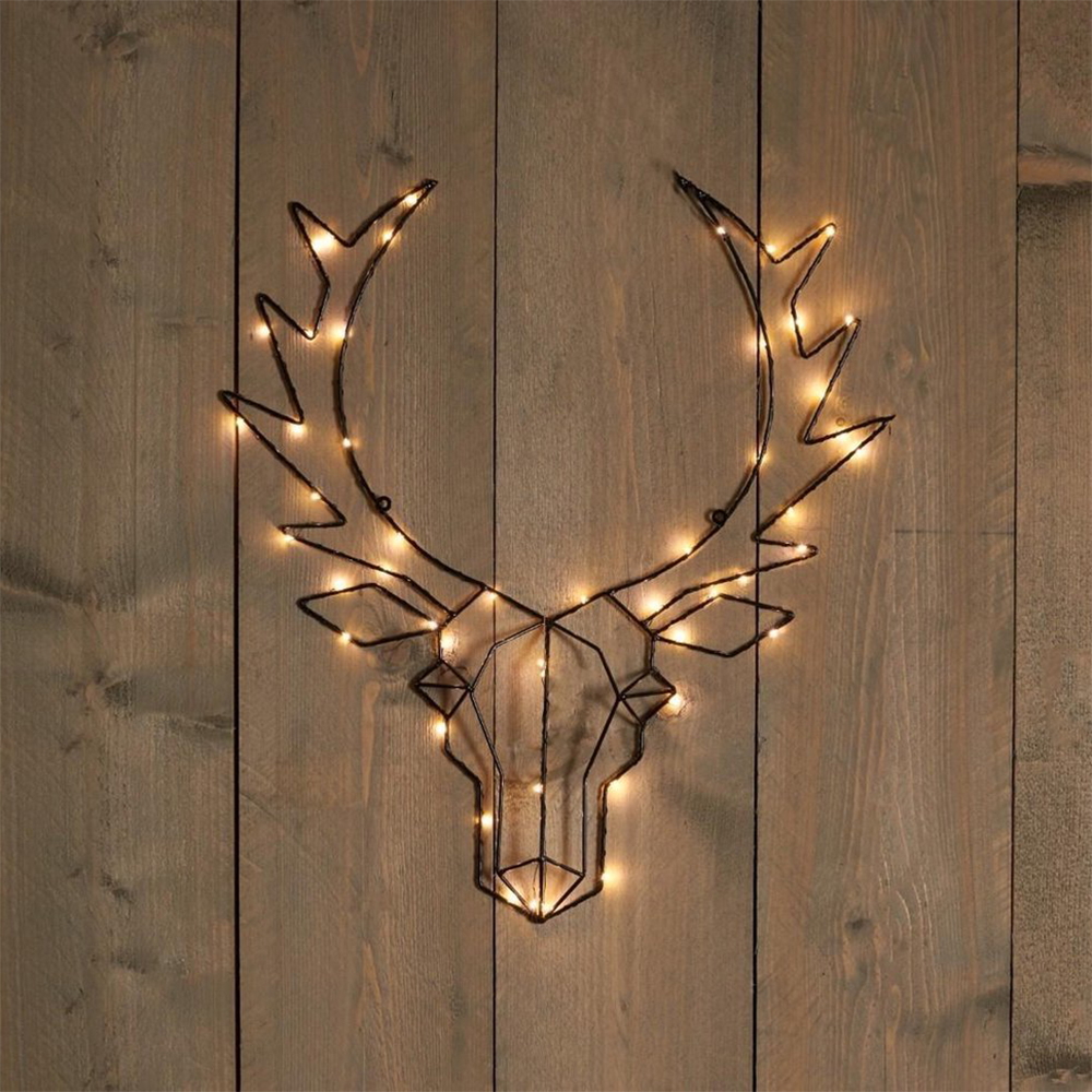 Testa di Renna luminosa da parete 50 Led luce decorativa 58cm Bianco Caldo a batteria Wisdom - Foto 2