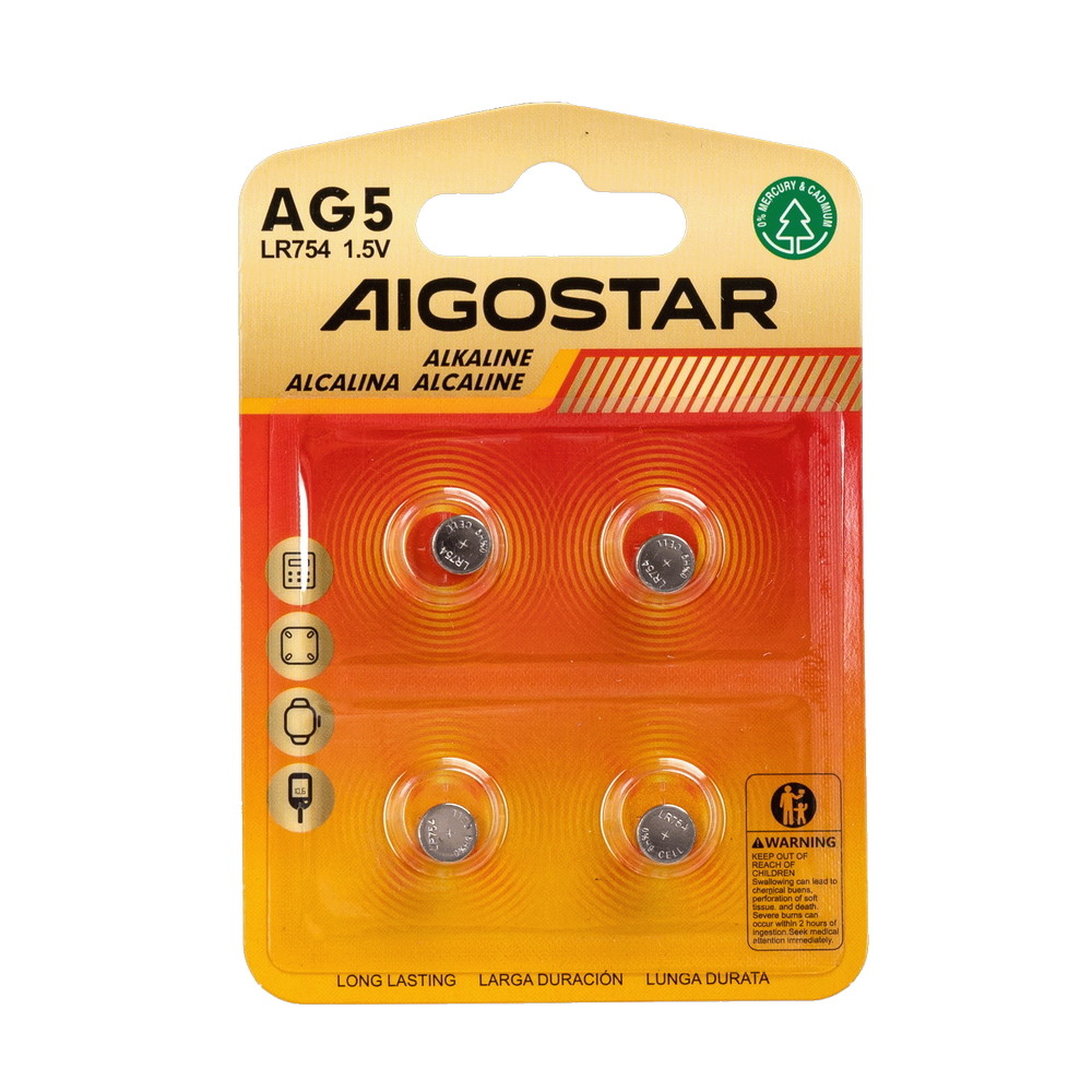 Foto principale Batteria bottone Aigostar 1,5V LR754 Zinco manganese confezione da 4 pile
