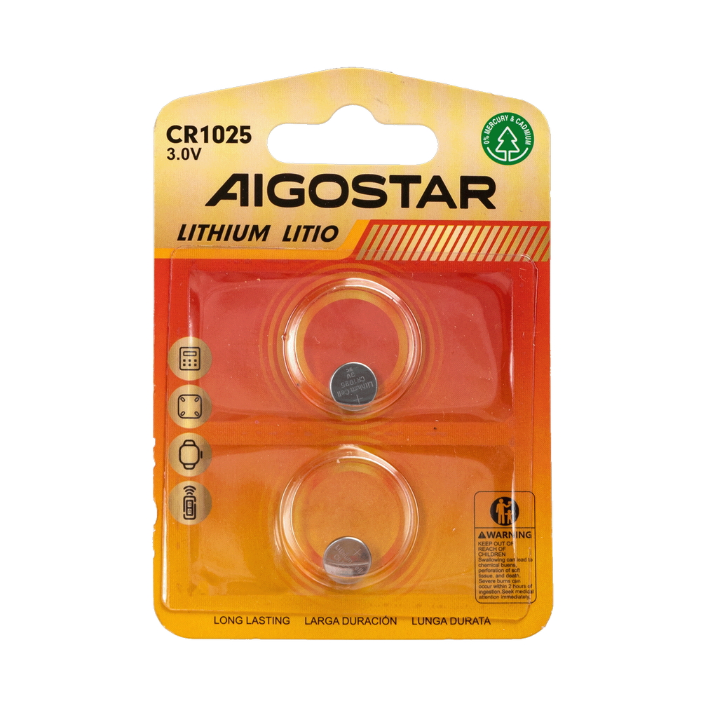 Foto principale Batteria bottone Aigostar 3V CR1025 Litio confezione da 2 pile