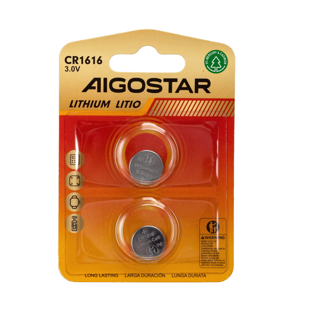 Foto principale Batteria bottone Aigostar 3V CR1616 Litio confezione da 2 pile
