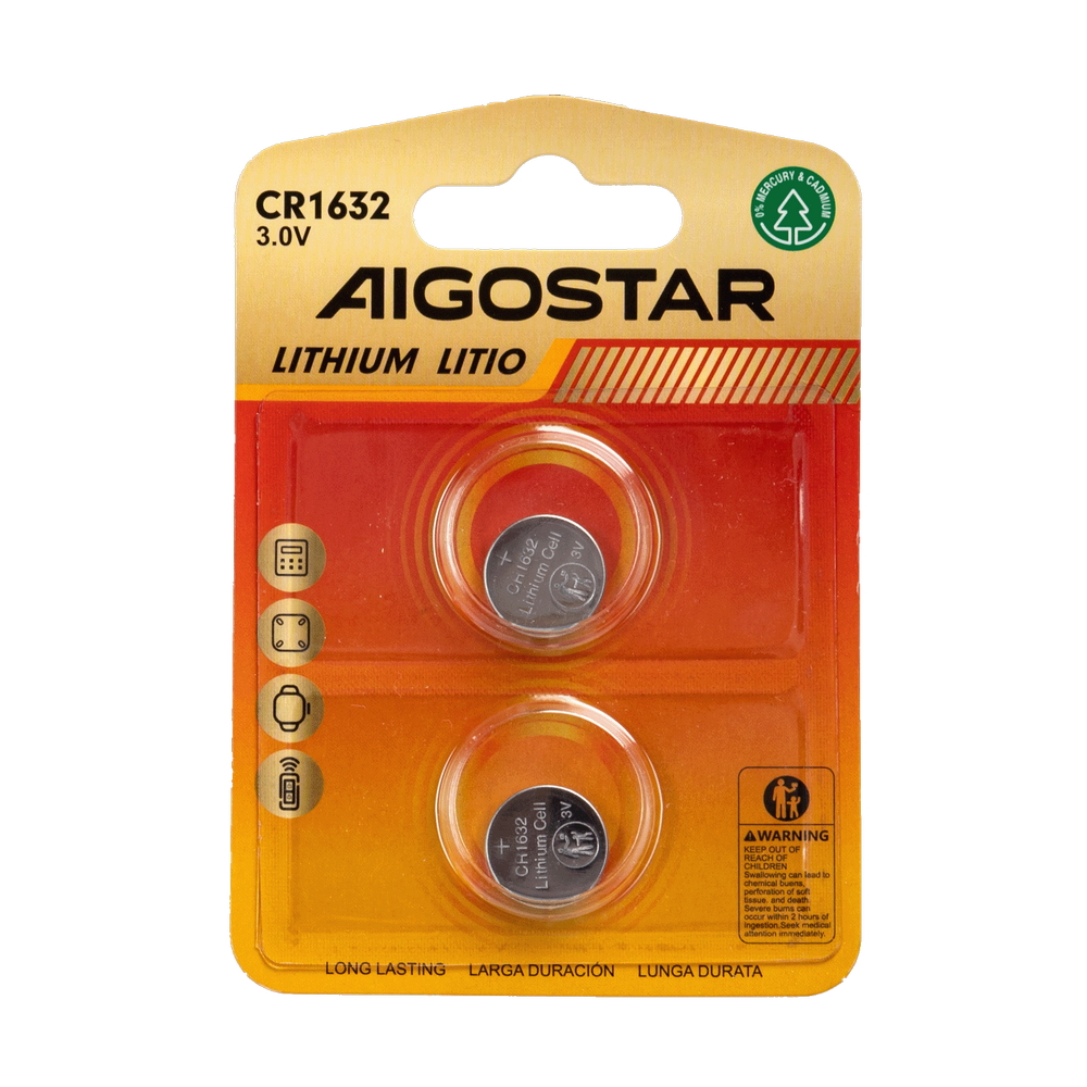 Foto principale Batteria bottone Aigostar 3V CR1632 Litio confezione da 2 pile