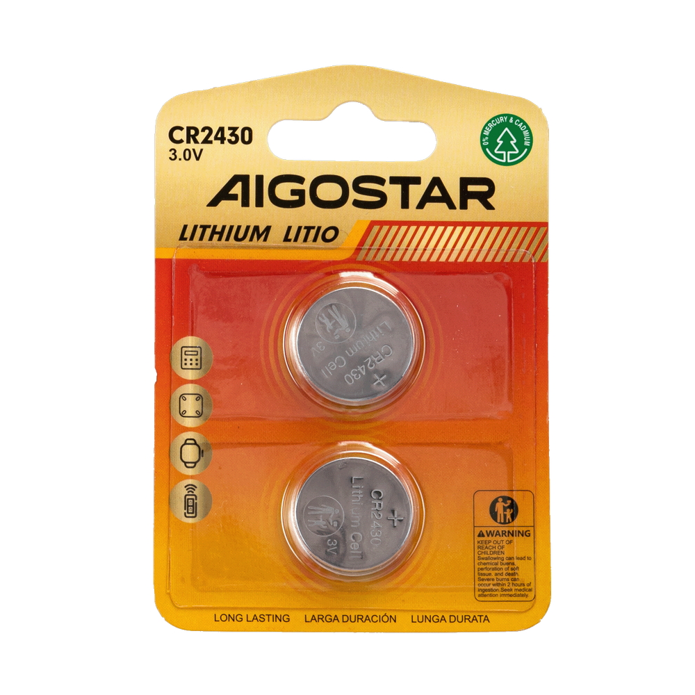 Foto principale Batteria bottone Aigostar 3V CR2430 Litio confezione da 2 pile
