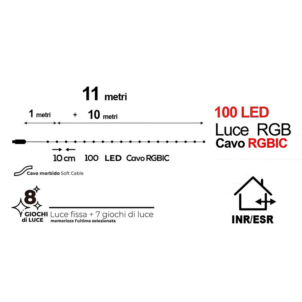 Catena di luci Led Smart 6 metri 100 Led sferette RGB-IC Bluetooth USB con telecomando Wisdom - Foto 2
