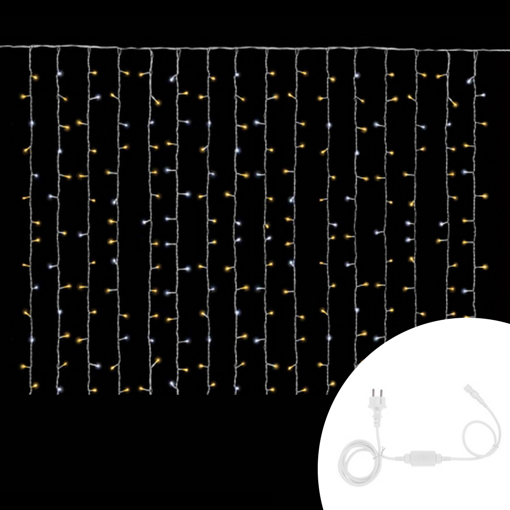 Foto principale Tenda luminosa 2 metri 160 MaxiLed Reflex Professionale Bianco Caldo fisso e Bianco Freddo intermittente prolungabile altezza 160cm da esterno Wisdom