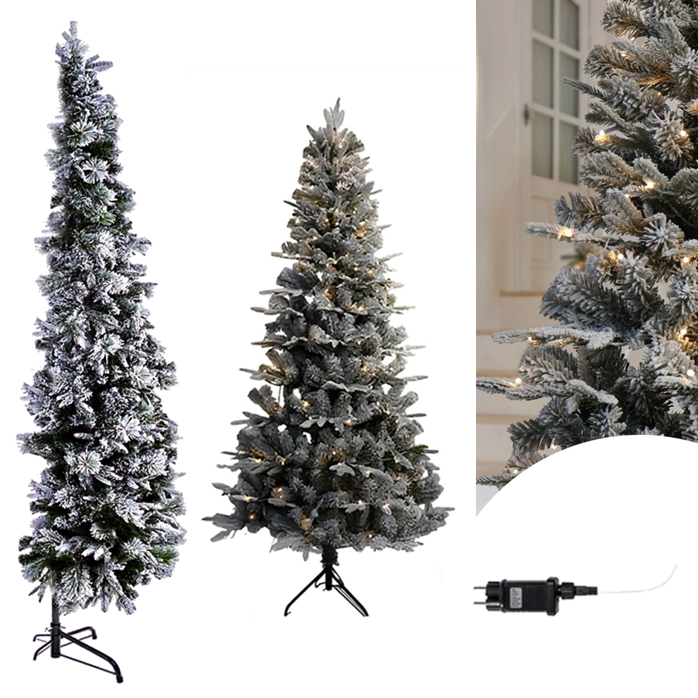 Foto principale Albero di Natale a metà luminoso 180 gradi 1,80 metri innevato 140 Led Bianco Caldo Wisdom