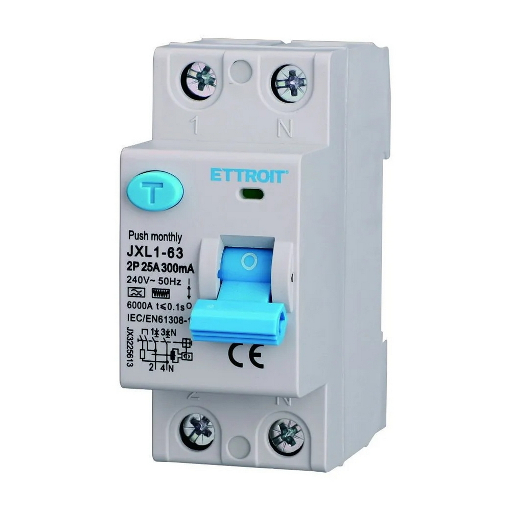 Foto principale Interruttore differenziale puro Salvavita modulare 2P 25A 300mA 6KA 220V curva F Ettroit