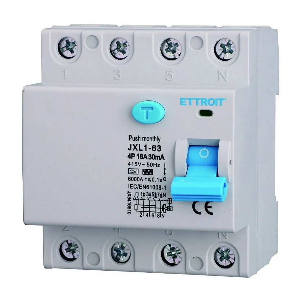 Foto principale Interruttore differenziale puro Salvavita modulare 4P 16A 30mA 6KA 380V curva F Ettroit