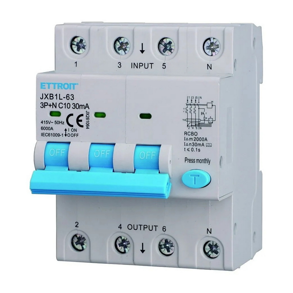 Foto principale Interruttore magnetotermico differenziale modulare 3P+N 10A 30mA 6KA 380V classe A Ettroit