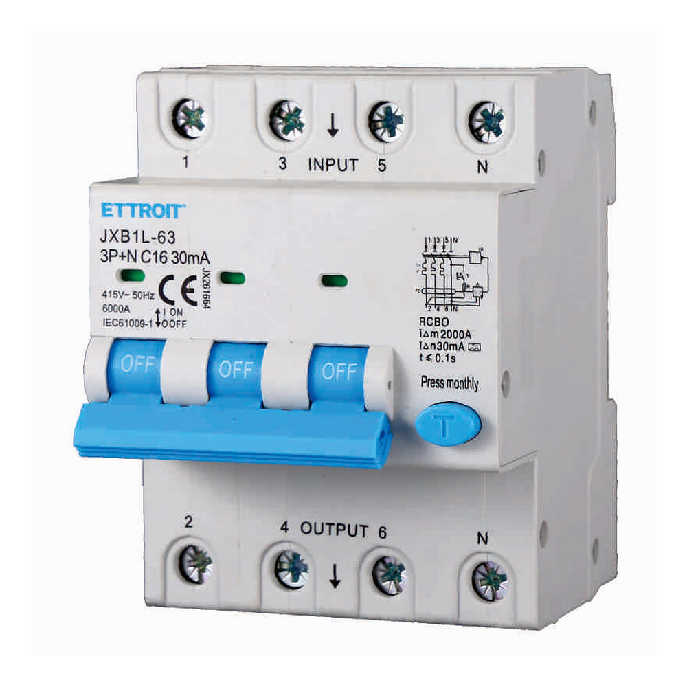 Foto principale Interruttore magnetotermico differenziale modulare 3P+N 16A 30mA 6KA 380V classe A Ettroit