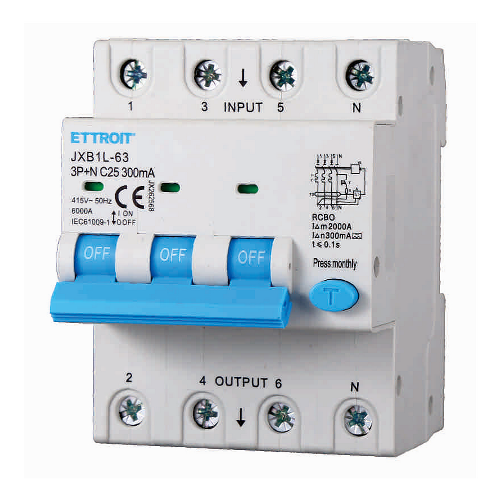 Foto principale Interruttore magnetotermico differenziale modulare 3P+N 25A 300mA 6KA 380V classe A Ettroit