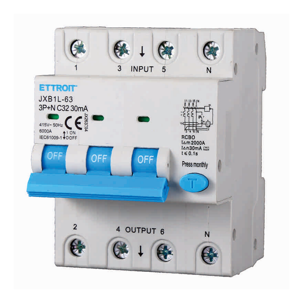 Foto principale Interruttore magnetotermico differenziale modulare 3P+N 32A 30mA 6KA 380V classe A Ettroit