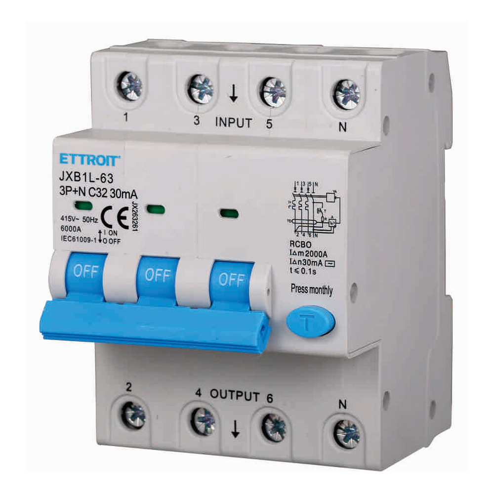Foto principale Interruttore magnetotermico differenziale modulare 3P+N 32A 30mA 6KA 380V Ettroit