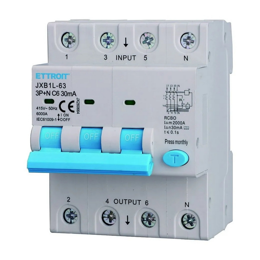 Foto principale Interruttore magnetotermico differenziale modulare 3P+N 6A 30mA 6KA 380V classe A Ettroit