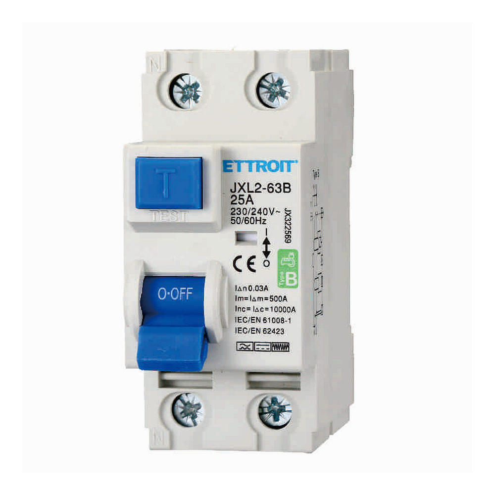 Foto principale Interruttore magnetotermico differenziale puro modulare 2P 25A 30mA 6KA AC/DC 220V curva B Ettroit