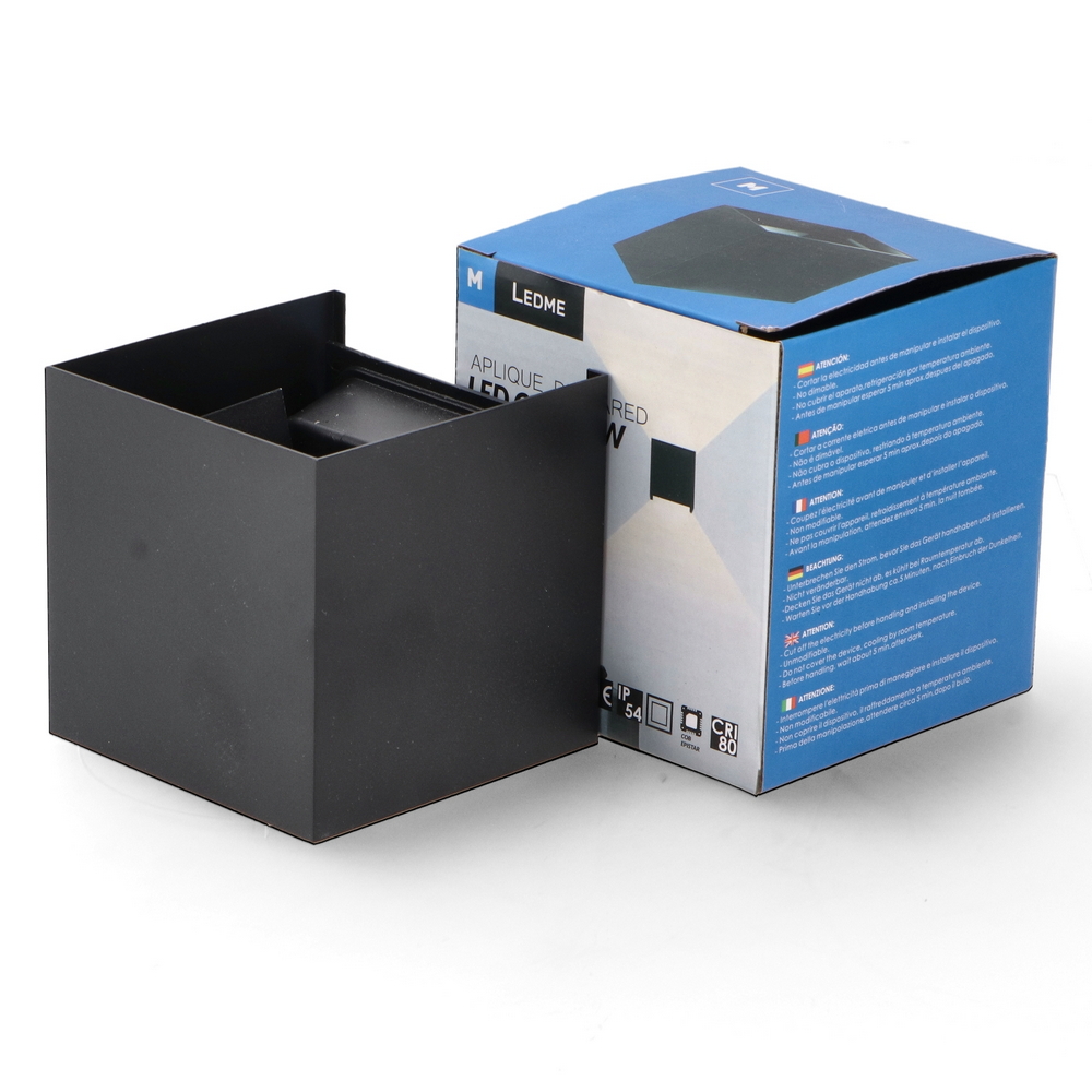 Applique Led cubo da parete 12W Doppia emissione Nero IP54 CCT temperatura colore regolabile M LEDME - Foto 5