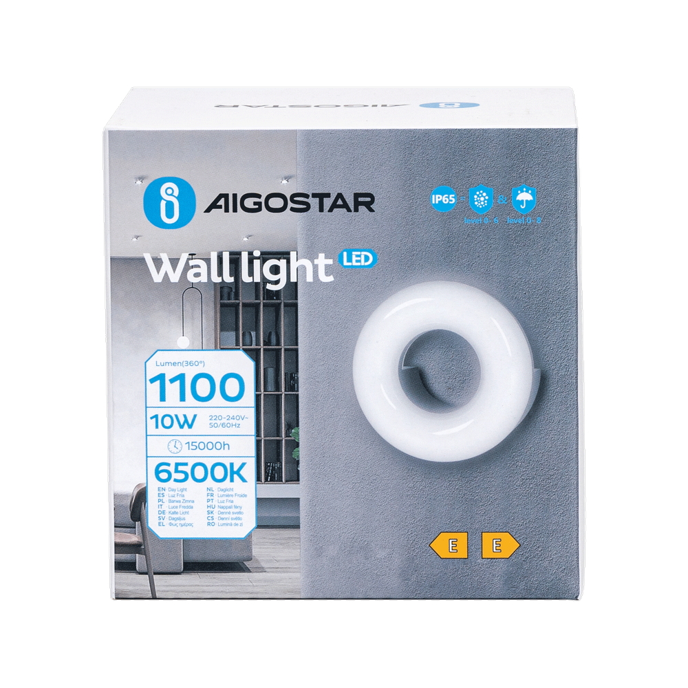 Applique Led da parete Donut 10W rotondo Nero IP65 Bianco freddo 6500K Aigostar - Foto 4