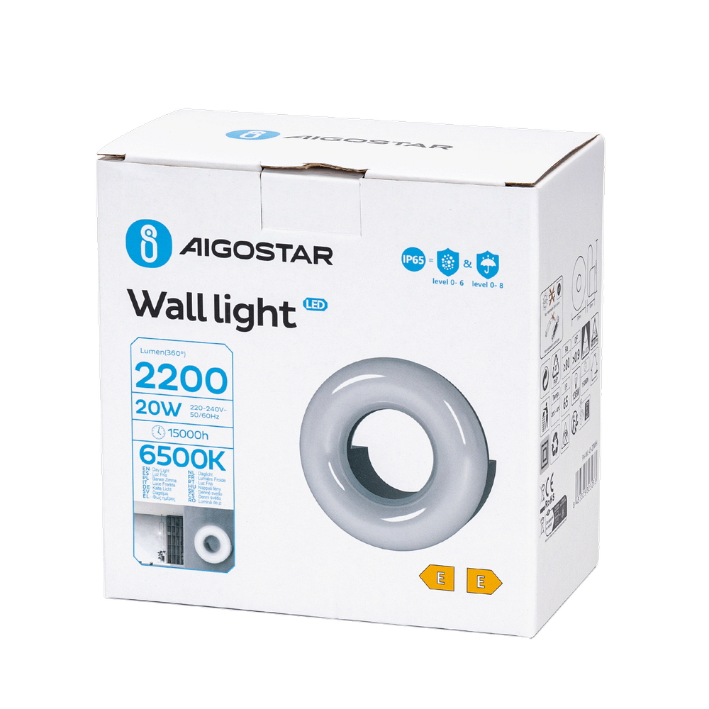 Applique Led da parete Donut 20W rotondo Nero IP65 Bianco freddo 6500K Aigostar - Foto 3