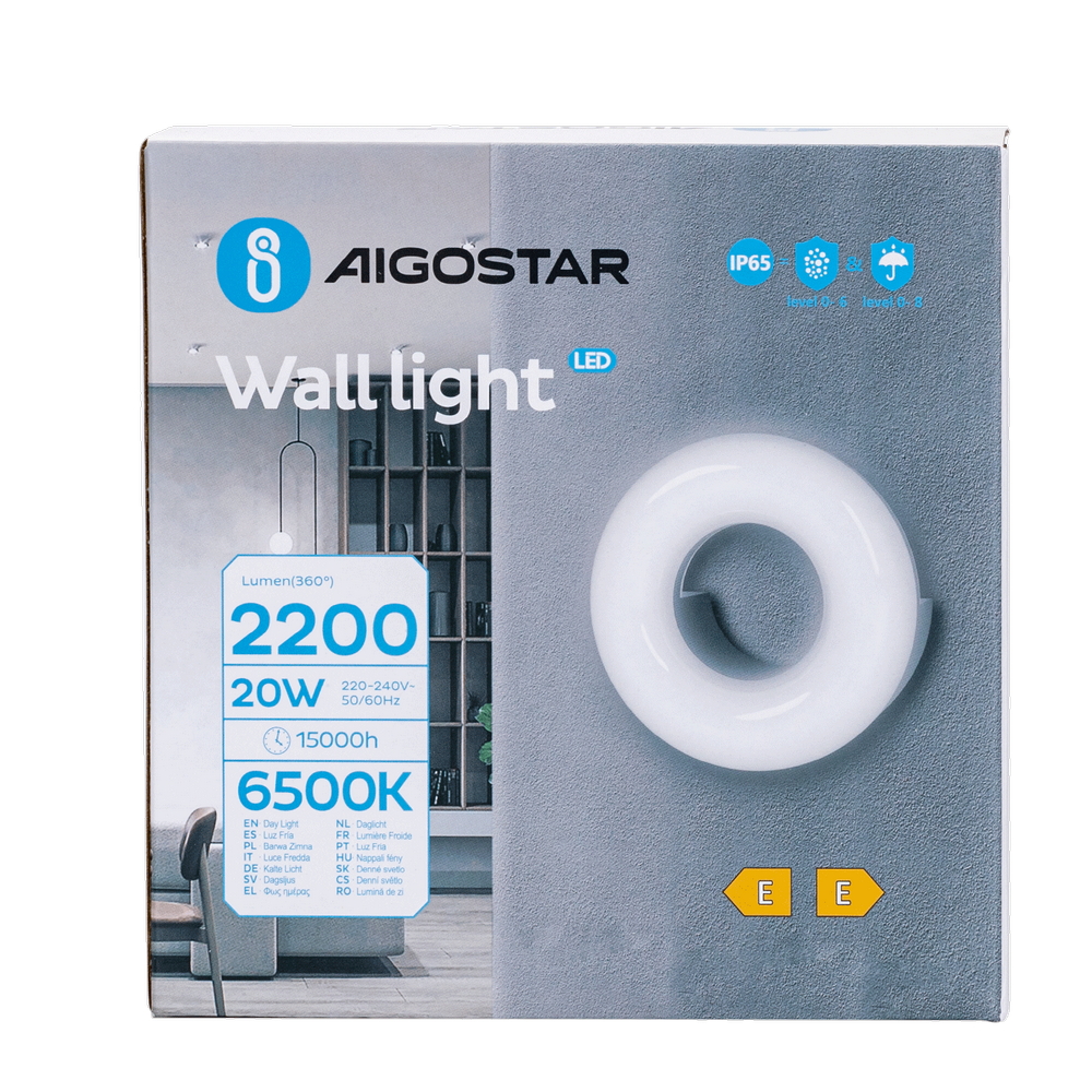 Applique Led da parete Donut 20W rotondo Nero IP65 Bianco freddo 6500K Aigostar - Foto 4