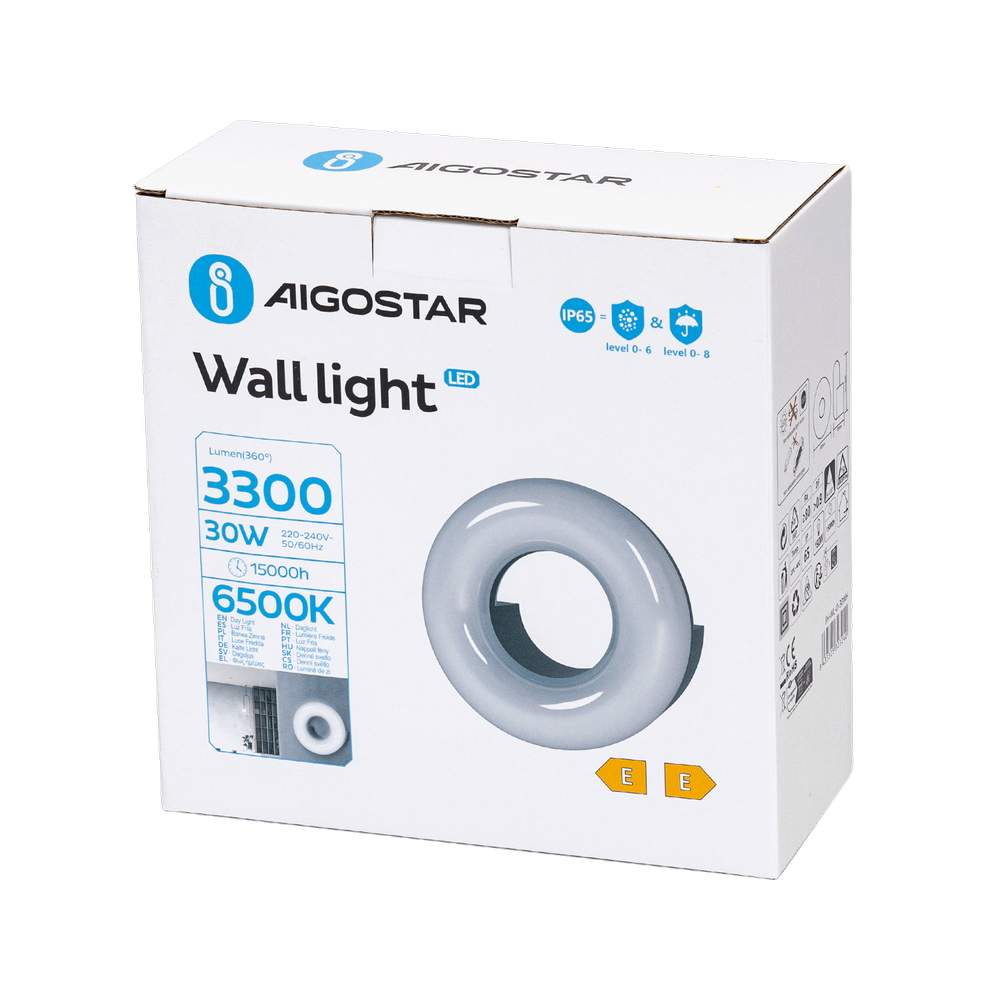 Applique Led da parete Donut 30W rotondo Nero IP65 Bianco freddo 6500K Aigostar - Foto 3