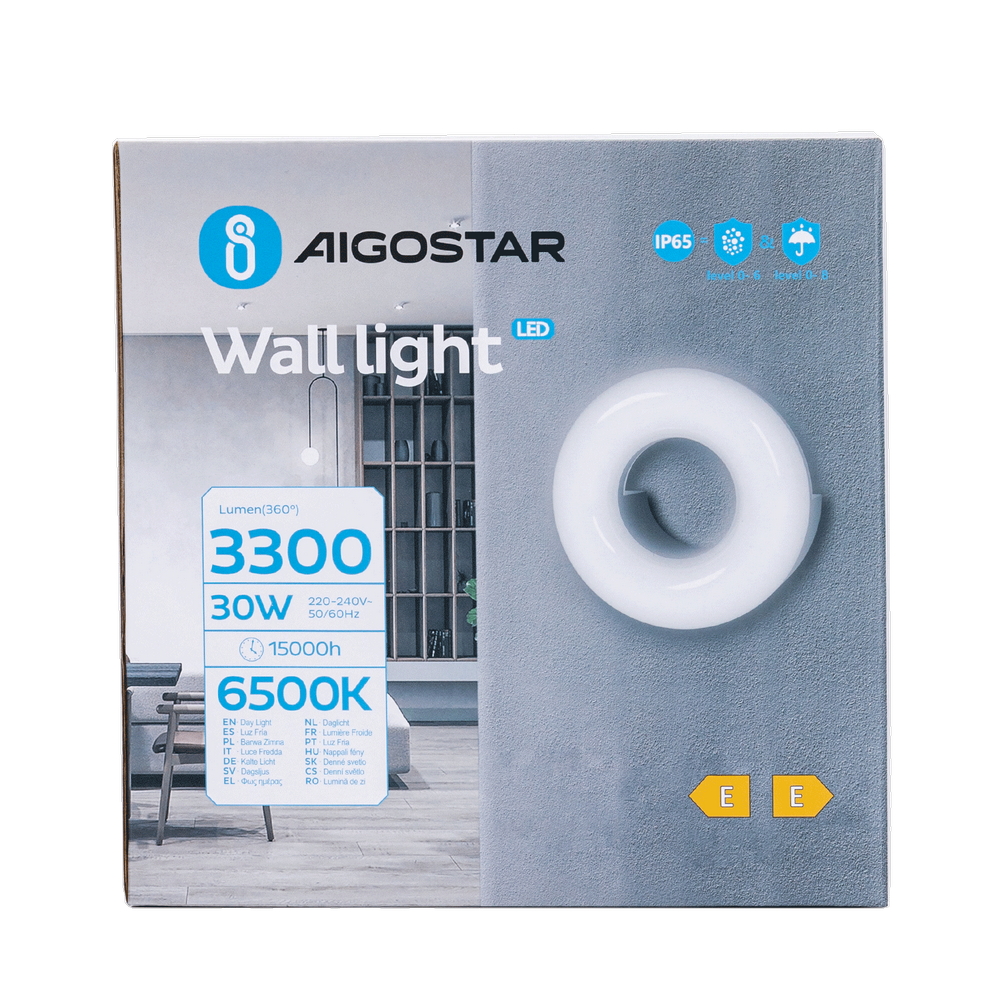 Applique Led da parete Donut 30W rotondo Nero IP65 Bianco freddo 6500K Aigostar - Foto 4