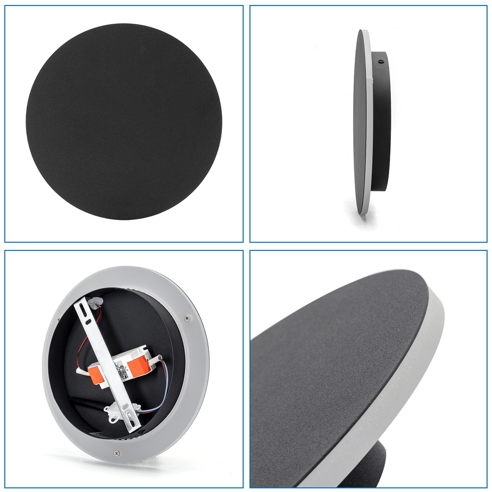 Applique Led da parete Plat 12W rotondo Nero IP20 Bianco caldo 3000K Aigostar - Foto 2